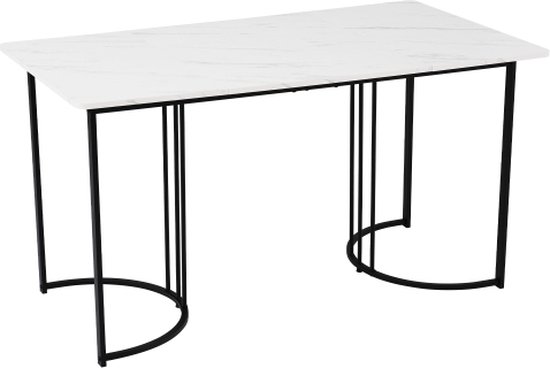 Ensemble de salle à manger (5 pièces) - ensemble table à manger avec 4 chaises - ensemble de table de cuisine moderne - table de cuisine 140×80cm avec pieds en métal noir - plateau de table en MDF blanc - chaises de salle à manger en velours noir