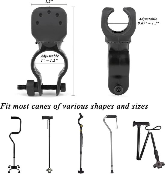 Stokhouder voor Drive Rollator, Walker, rolstoel - Universele krukken Stokbeugel Accessoires, 1,1" ID, 2 stuks - Geschikt voor fietszaklamphouder, Zaklamphouder voor op de fiets — afbeelding 4
