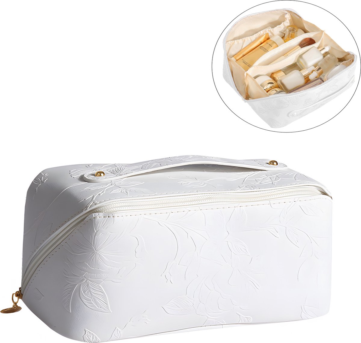 Rainbecom - Toilettassen - Beautycases - Classical - Retro Style - Cosmetica Tas - 25x12x12cm - 3.6 Liter - Wit - Reliëfdruk 3d printen