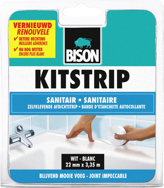 Foto: Bison kitstrip sanitair wit 38 mm x 3 35 m zelfklevend afdichtstrip waterdicht voor allerlei voegen douchebak aanrecht spoelbak vloer en tegels