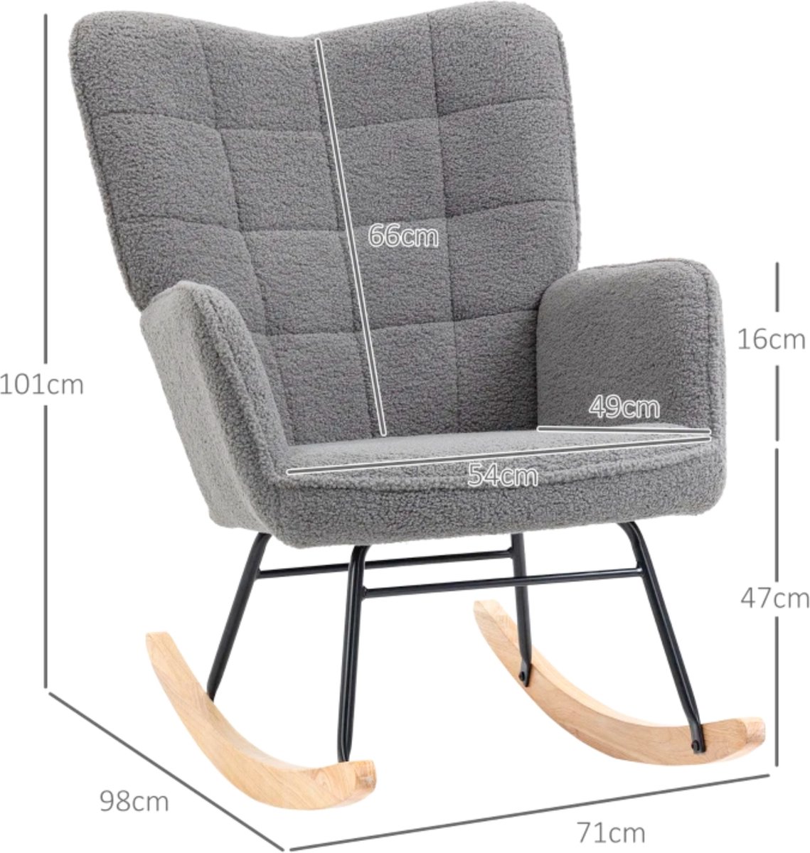 Schommelstoel - Stoelen - Meubels - Fauteuil - Grijs - 92 cm x 71 cm x 101 cm — afbeelding 7