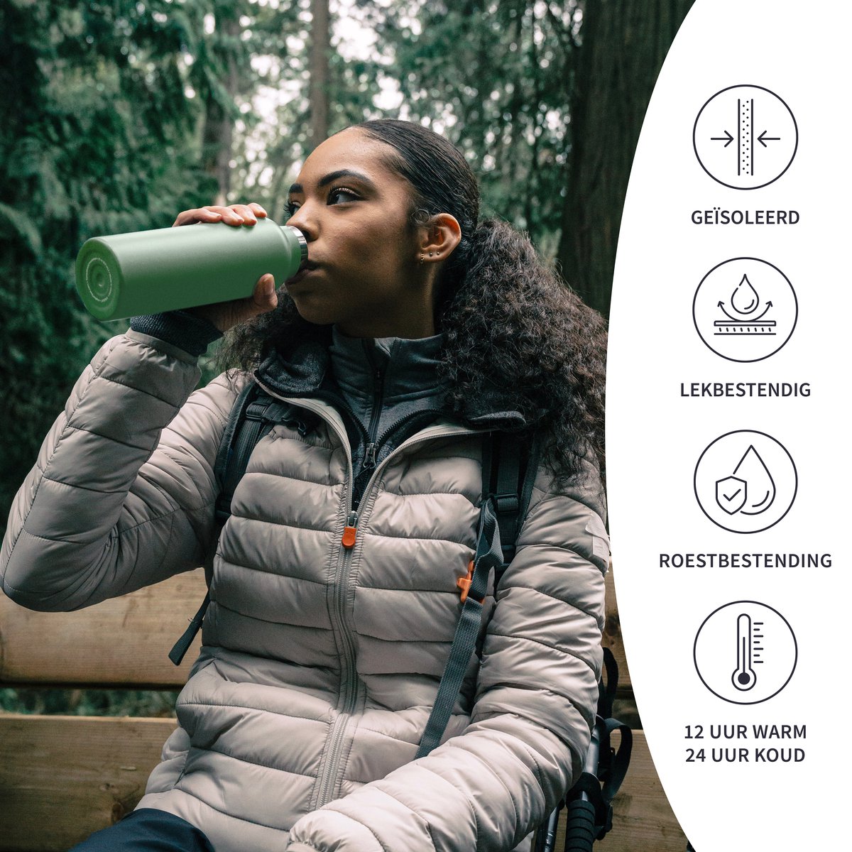 Bambaw® 1 Liter RVS Thermosfles - Isoleerfles, Dubbelwandig, Lekvrijen, loodvrij en Plasticvrij Geïsoleerde Fles met Bamboe Deksel voor Warme en Koude Dranken - Ideaal voor Reizen, Werk, Yoga, Wandelen en Dagelijks Gebruik – groen — cadeau in Sport & Outdoor - foto 3