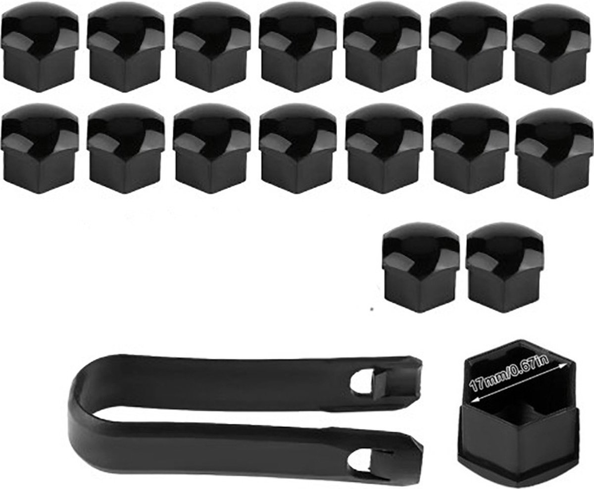 Actie4you® - Wielmoerkapjes 17 mm - Zwart Glans - Kunststof - Set van 20 stuks met tang - Universeel