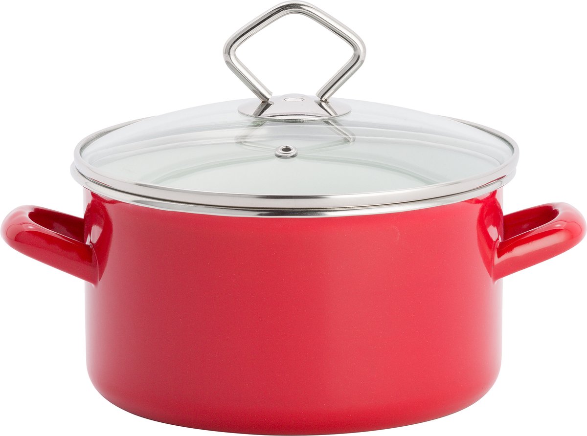 Lite-Body Magnus Soeppan 3l met glazen deksel - Emaille - Rood - Inductie en gas