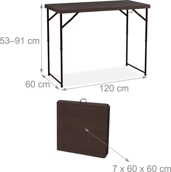 campingtafel inklapbaar - 120 x 60 cm - hoogte verstelbaar - 6 personen - tuintafel - bruin — afbeelding 4
