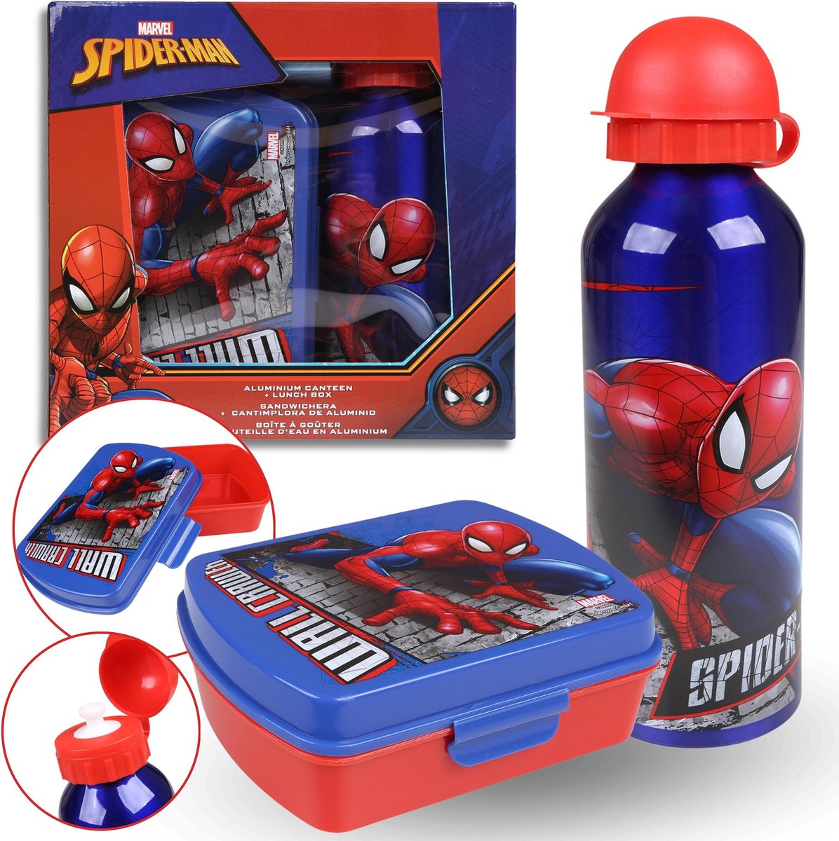 MARVEL SpiderMan Set: 500ml Fles + Broodtrommel, Lunchbox