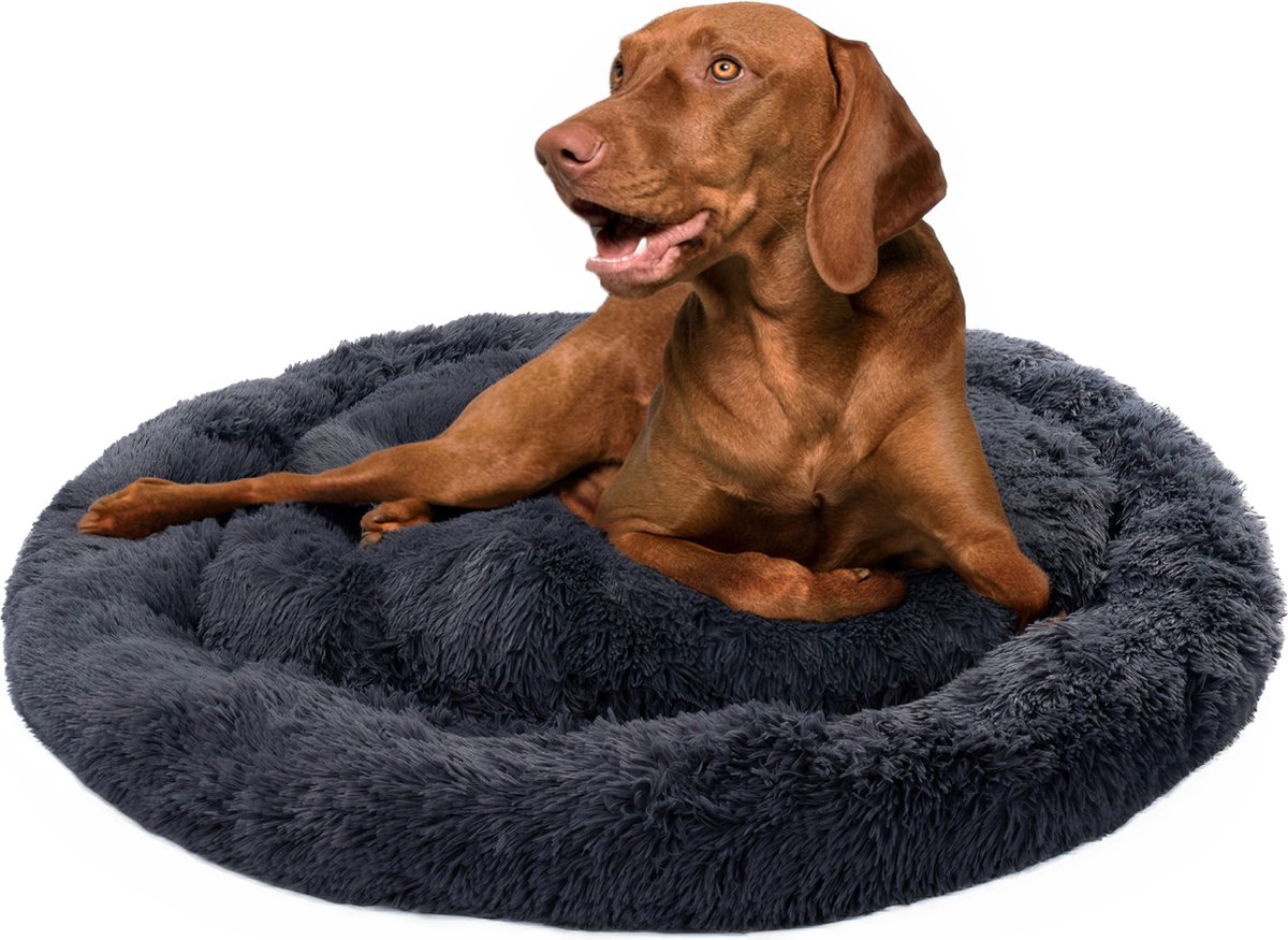 Paco - Pluche Hondenkussen - 120cm - Rond - Antraciet