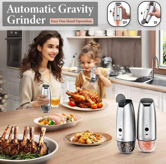LARS NYSM Gravity Elektrische Zout- en Pepermolen Set - USB-C Oplaadbare Automatische Molens, Verstelbare Maalgraad, Bediening met Één Hand voor de Keuken (Brown/Beige