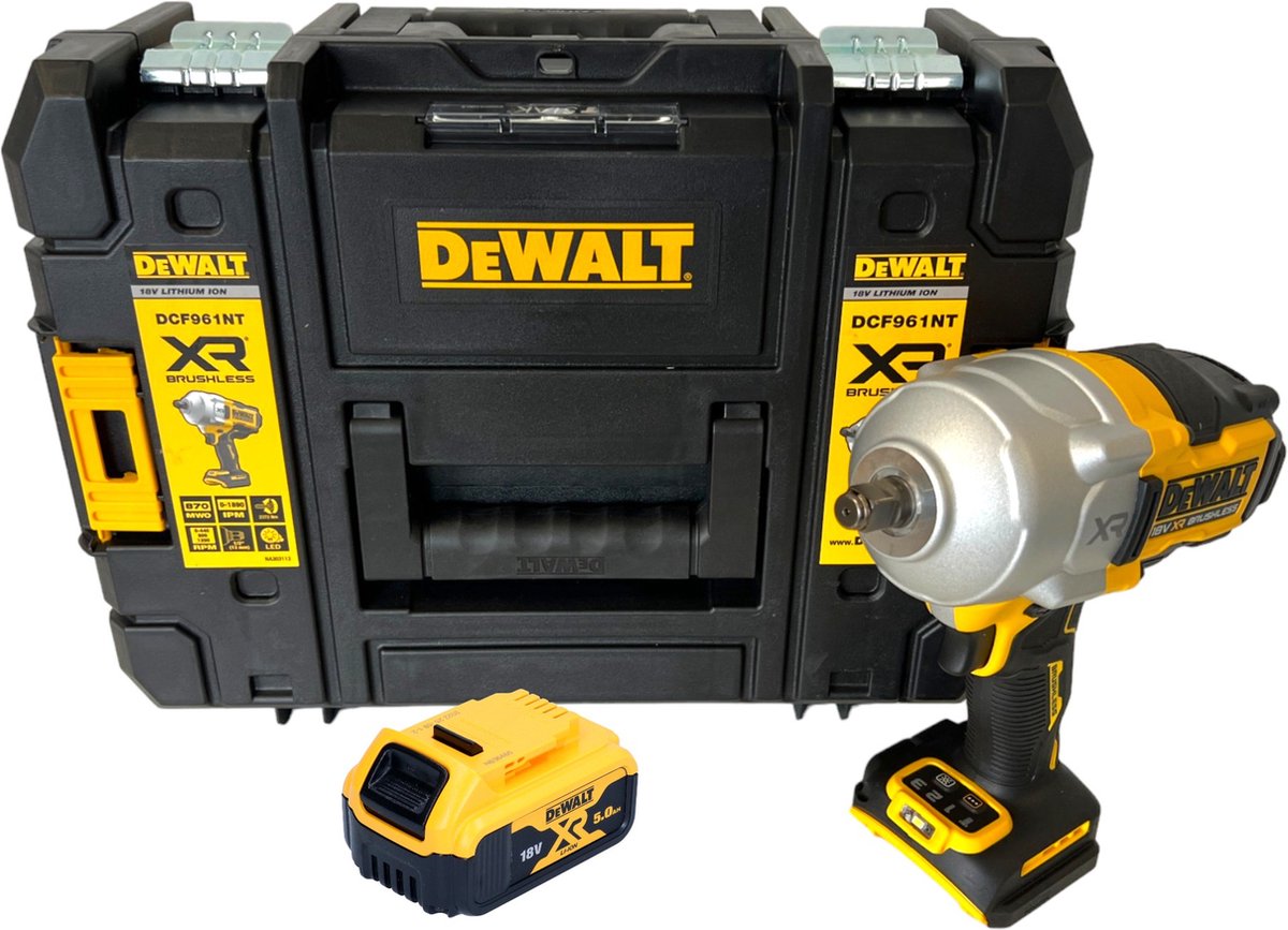 DeWalt DCF 961 NT accu-slagmoersleutel 18 V 1632 Nm 1/2" borstelloos + 1x accu 5,0 Ah + TSTAK - zonder oplader