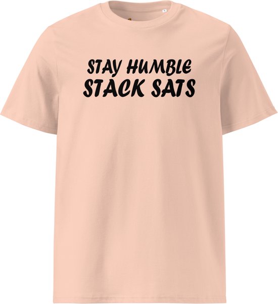 Stay Humble - Bitcoin T-shirt - Unisex - 100% Biologisch Katoen - Kleur Perzik - Maat S | Bitcoin cadeau| Crypto cadeau| Bitcoin T-shirt| Crypto T-shirt| Bitcoin Shirt| Bitcoin Merchandise| Crypto Merchandise| Bitcoin Kleding