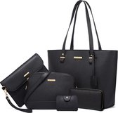 Lana® La Luna - Vijfdelige Handtassen set met Dames Schoudertas, Handtas - Saffiano leer - Zwart