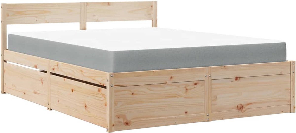 vidaXL Bed - met - lades - en - matras - massief - grenenhout - 140x200 - cm wit en lichtgrijs