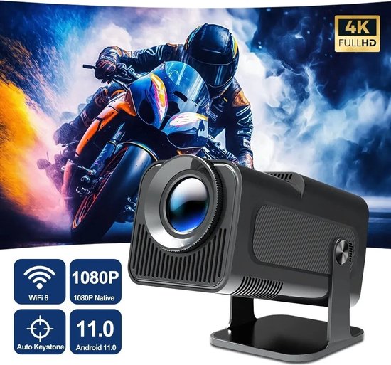Whoopr® Mini Projector - Beamer 4K - Mini Beamer met Wifi en Bluetooth - Ultra HD - Zwart