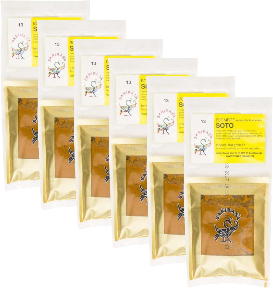 Sarirasa® | 6 x 100 gram Soto Boemboe | Aziatische kruidenmix | nr 13 | Glutenvrij