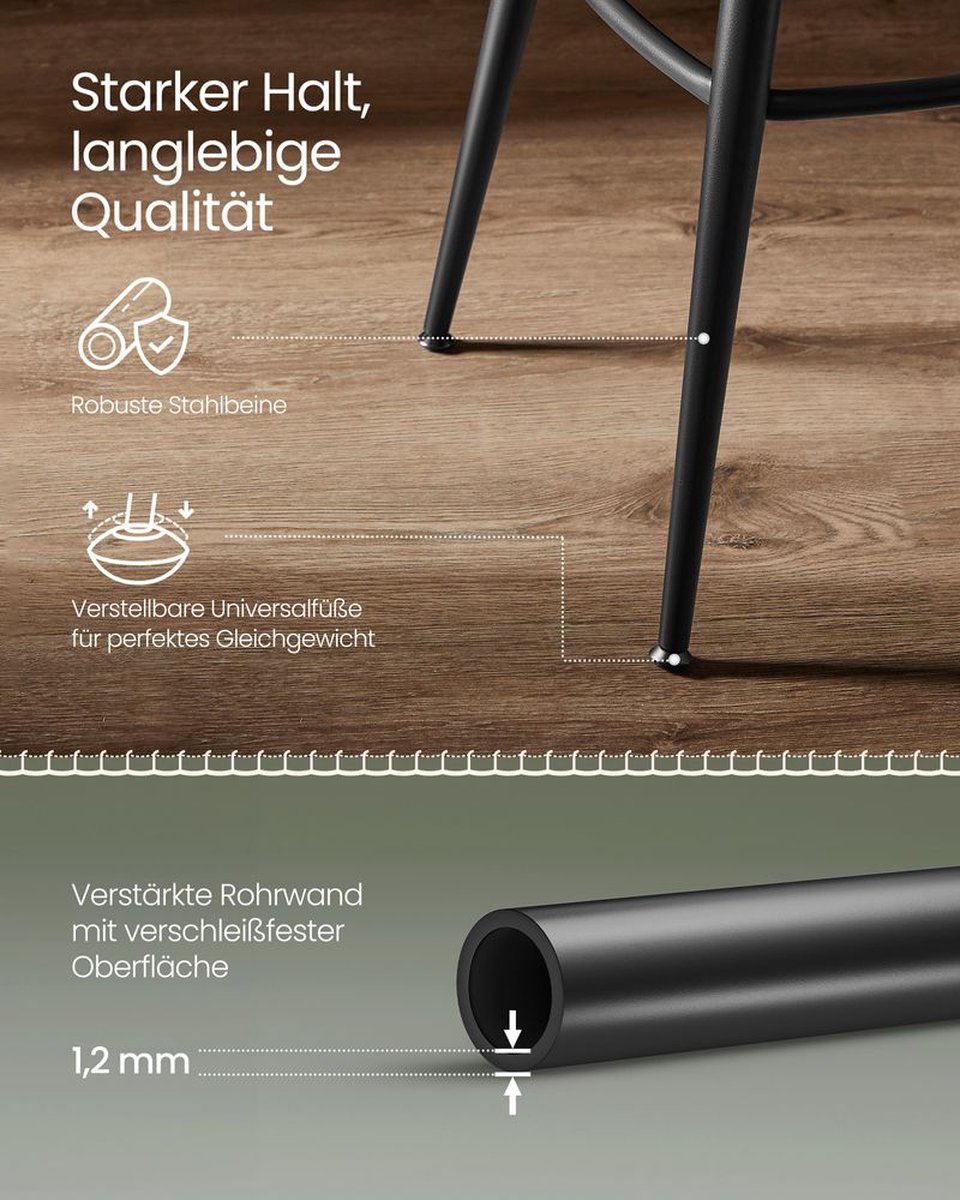 2 Tabourets De Bar VASAGLE - Hauteur 65cm - Rembourrés PU Noir - Pivotants 360°