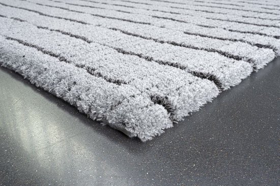 Tapis Rugsman Kyoto 014.0002.5131 - 160 x 230 cm - Grijs - Rectangulaire - Polyester - Salon - Géométrique - Shaggy - Poils longs, Moderne