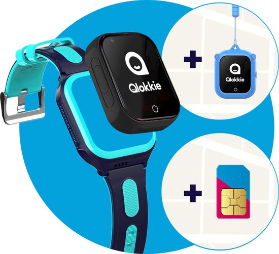 Qlokkie Kiddo GO PLUS - GPS Horloge kind - GPS Tracker kind - Videobellen - Veiligheidsgebied instellen - SOS Alarmfuncties - Smartwatch kinderen - Inclusief simkaart en mobiele app - Blauw