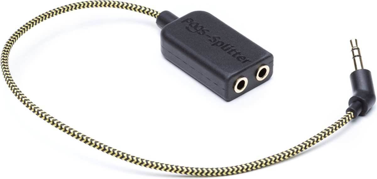 POGS-Splitter muziekdeel-kabel - 3.5 mm gouden stekker - geschikt om muziek te delen tussen alle POGS koptelefoons met audiokabels