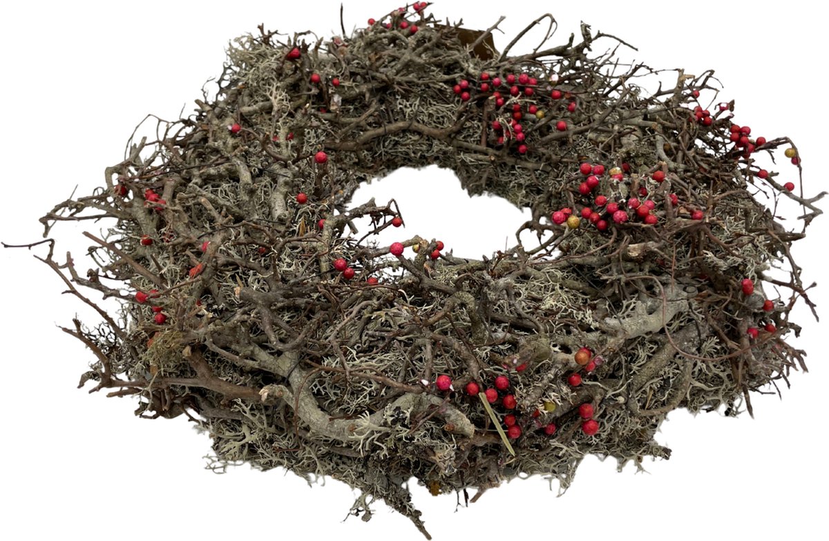 DBT Krans Bonsai-Landelijk Hout-Natuurlijke Materialen-Besjes Bruin-Rood D 40 cm