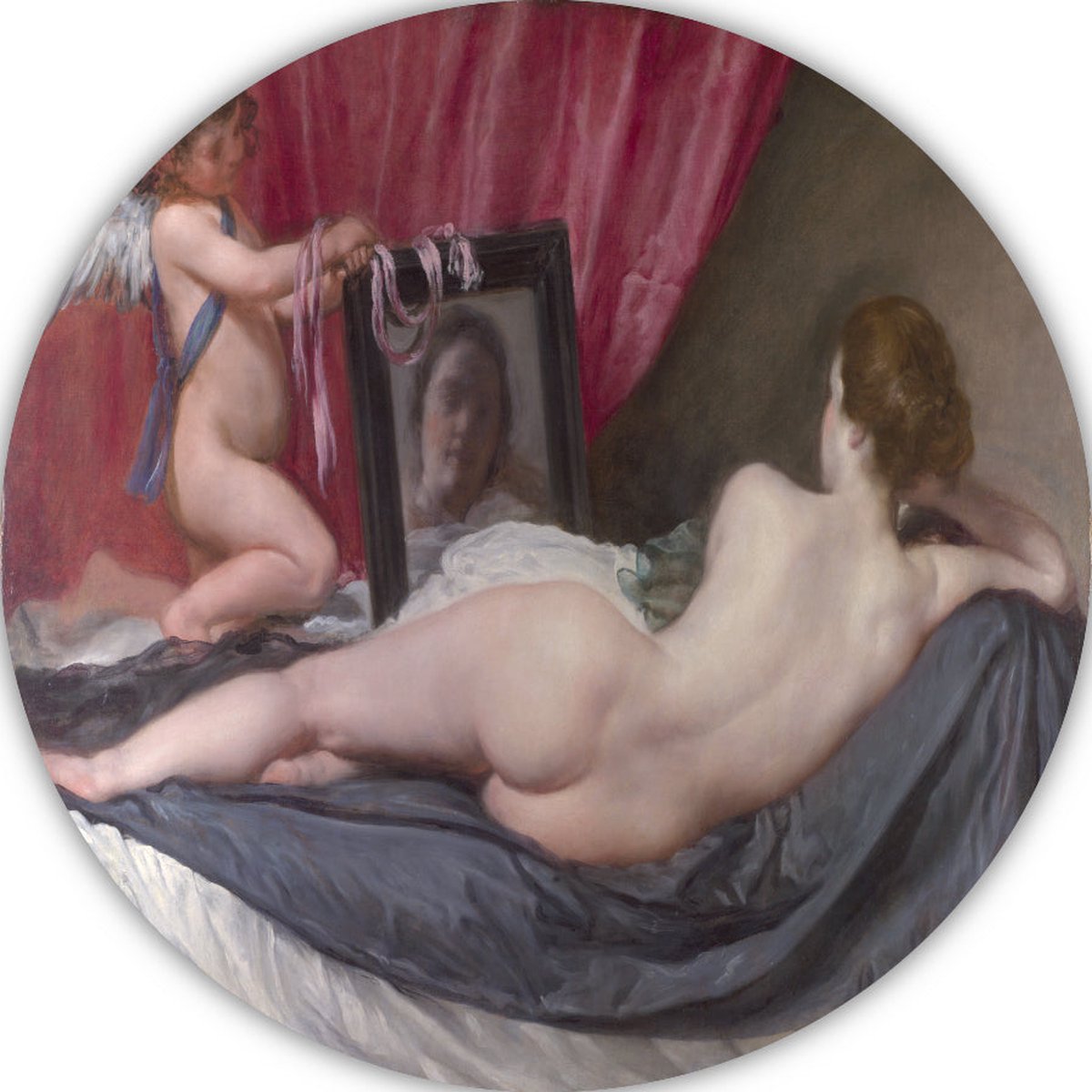 Venus bij haar spiegel - Diego Velázquez wandpaneel - Spiegel wandbord - Wandcirkel Object