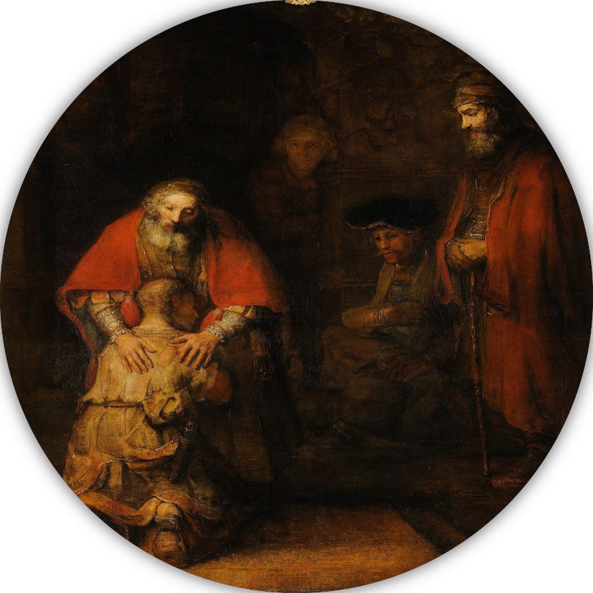 De terugkeer van de verloren zoon - Rembrandt van Rijn wandpaneel - Omhelzing muurcirkels