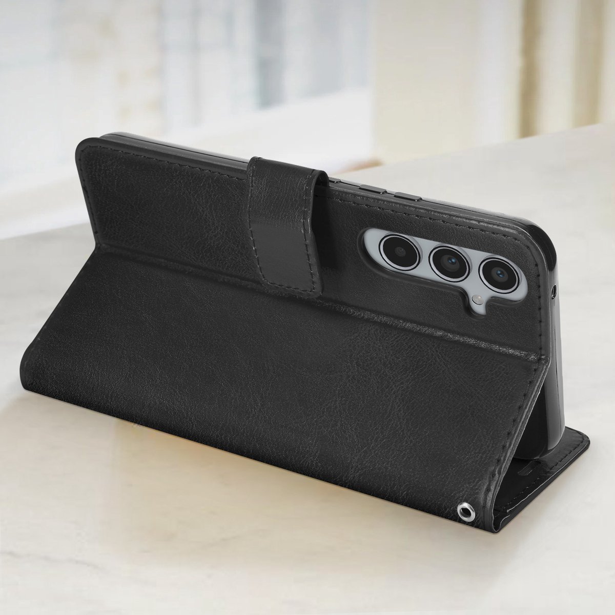 Mayaxess, Foliohoes Geschikt voor Samsung Galaxy A55 Bescherming met polsband Multifunctionele flap, Zwart