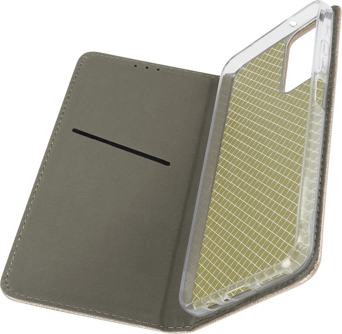 Avizar Foliohoes Geschikt voor Motorola Moto G34 5G Video-ondersteuningsflap, Goud