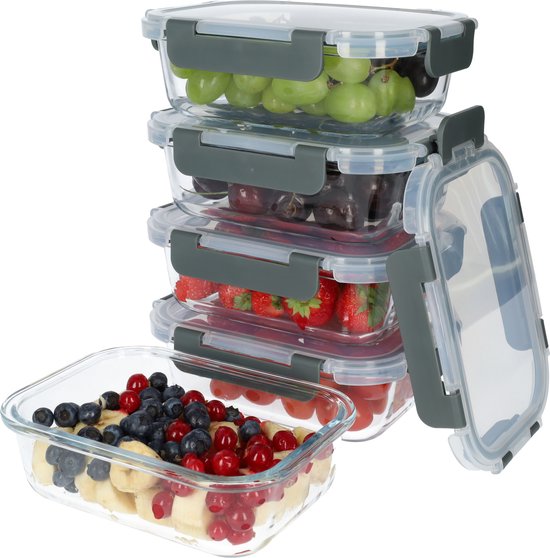 Foto: Glazen meal prep bakjes luchtdichte bewaardoos van glas vershouddoos met luchtdichte deksel 630ml x5 5 stuks