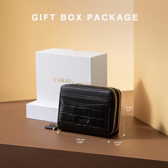 Portefeuille Minimaliste Femme Vulkitty - Cuir, Avec Fenêtre D'identification Amovible Et Porte-clés - Format Compact Zippé