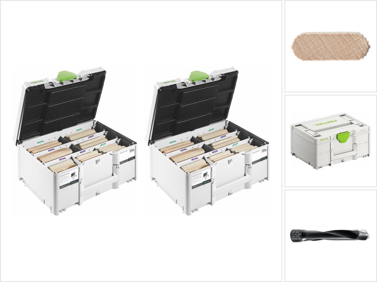 Festool 2x DS/XL D12/D14 128 BU DOMINO XL 128 stuks deuvel-assortiment ( 2x 576792 )