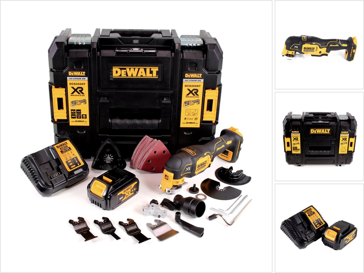 DeWalt DCS 356 M1 accu-multitool 18 V borstelloos + 1x accu 4,0 Ah + oplader + 19-delige accessoire set + TSTAK