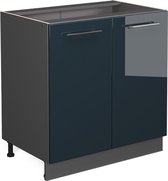 Vicco Countertop Block Fame- Line, Bleu foncé brillant/Anthracite, 80 cm avec étagère, WB Marble