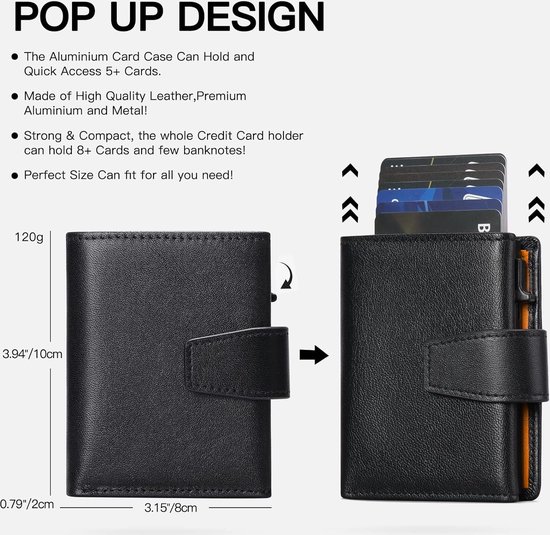 ZLIDER Kaartenetui voor heren en dames, mini-portemonnee voor heren, kunstleer, kaarthouder, slim wallet met muntenvak, RFID-blokkerende portemonnee voor heren, zwart, Met airtaghouder