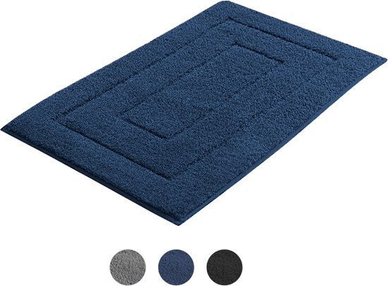 AKSA Home® Badmat 60x90 cm - Tapis de douche antidérapant - Badmat antidérapant - Tapis de salle de bain - Bleu foncé