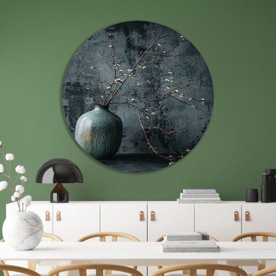 Vase mural cercle - Object mural échelle - Tableau Branches - Tableau vintage - Panneau mural - Oeuvre murale cercle aluminium 70x70 cm