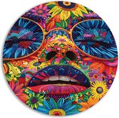 Gezicht muurcirkel - Portret wandcirkels - Muurcirkels Bloemen - Muurdecoratie industrieel - Wanddecoratie rond - Muurkunst muurcirkel aluminium 90x90 cm