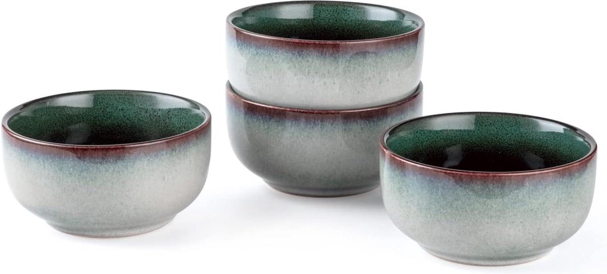 Home Snack Bowls Set of 4 - Corn Flakes Dessert Bowls - Ceramic Dinner Service for 4 People - 300 ml - Dishwasher Safe - Dinnerware Sets - Vintage Green