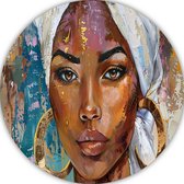 Gezicht muurcirkels - Portret wandcirkels - Schilderij rond Hoofddoek - Muurdecoratie klassiek - Wandschalen - Muurdecoratie muurcirkel aluminium 90x90 cm