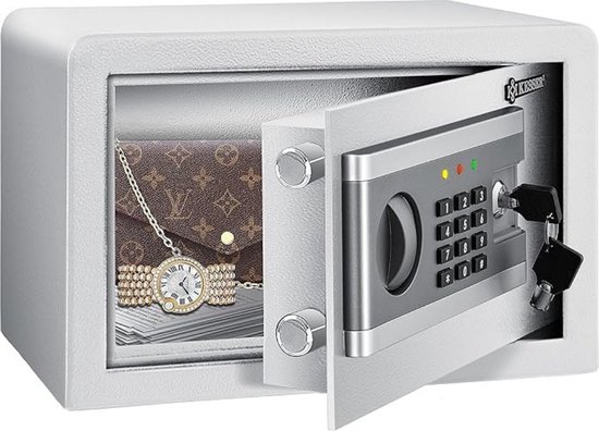 KESSER Luxe Elektrische Kluis – Cijferslot & Sleutel – Voor Thuis en Kantoor – Extra Veilig – Compact Design – Zilver