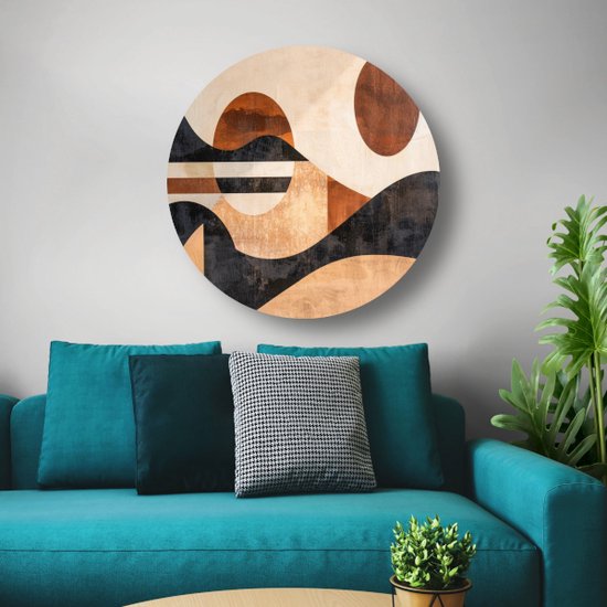 Tableau art abstrait rond - Décoration murale Art Deco rond - Décoration murale ronde Salon - Tableau Vintage - Tableau rond - Décoration murale salon cercle mural aluminium 50x50 cm