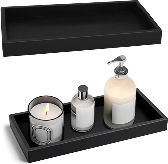 Lot 2 Grands Plateaux Salle De Bain Noirs Pliable – Organisateur Cosmétique, Bijoux, Bougies – 33 X 12,5 Cm Jiayaus