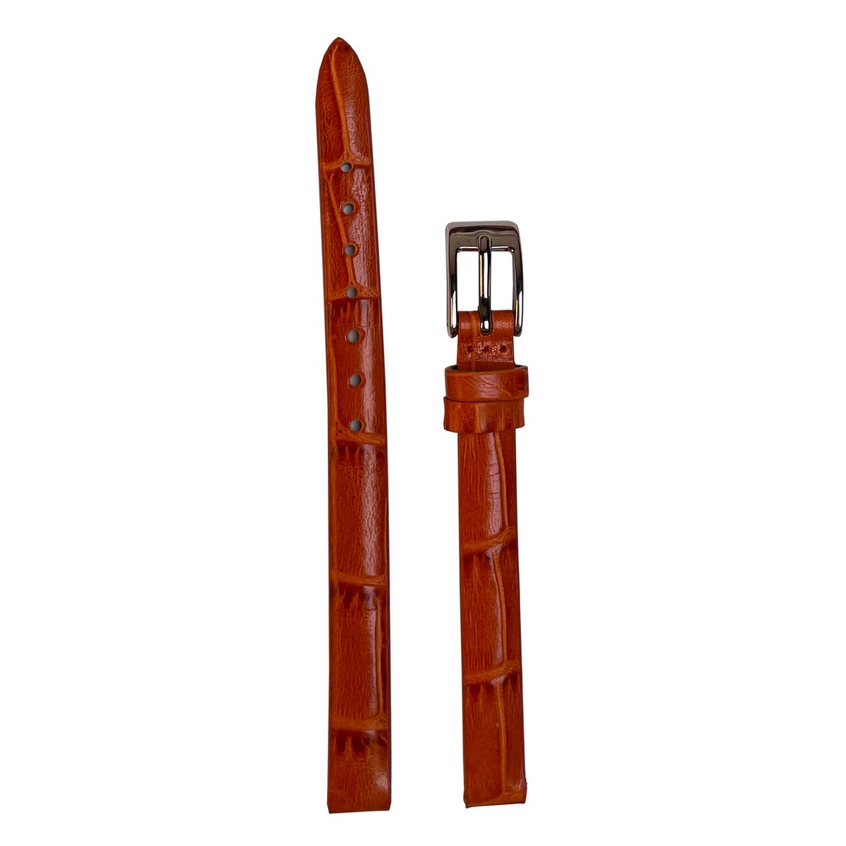 Horlogeband - 8mm - Donker oranje - Echt leer in croco print - Roestvrijstalen gesp
