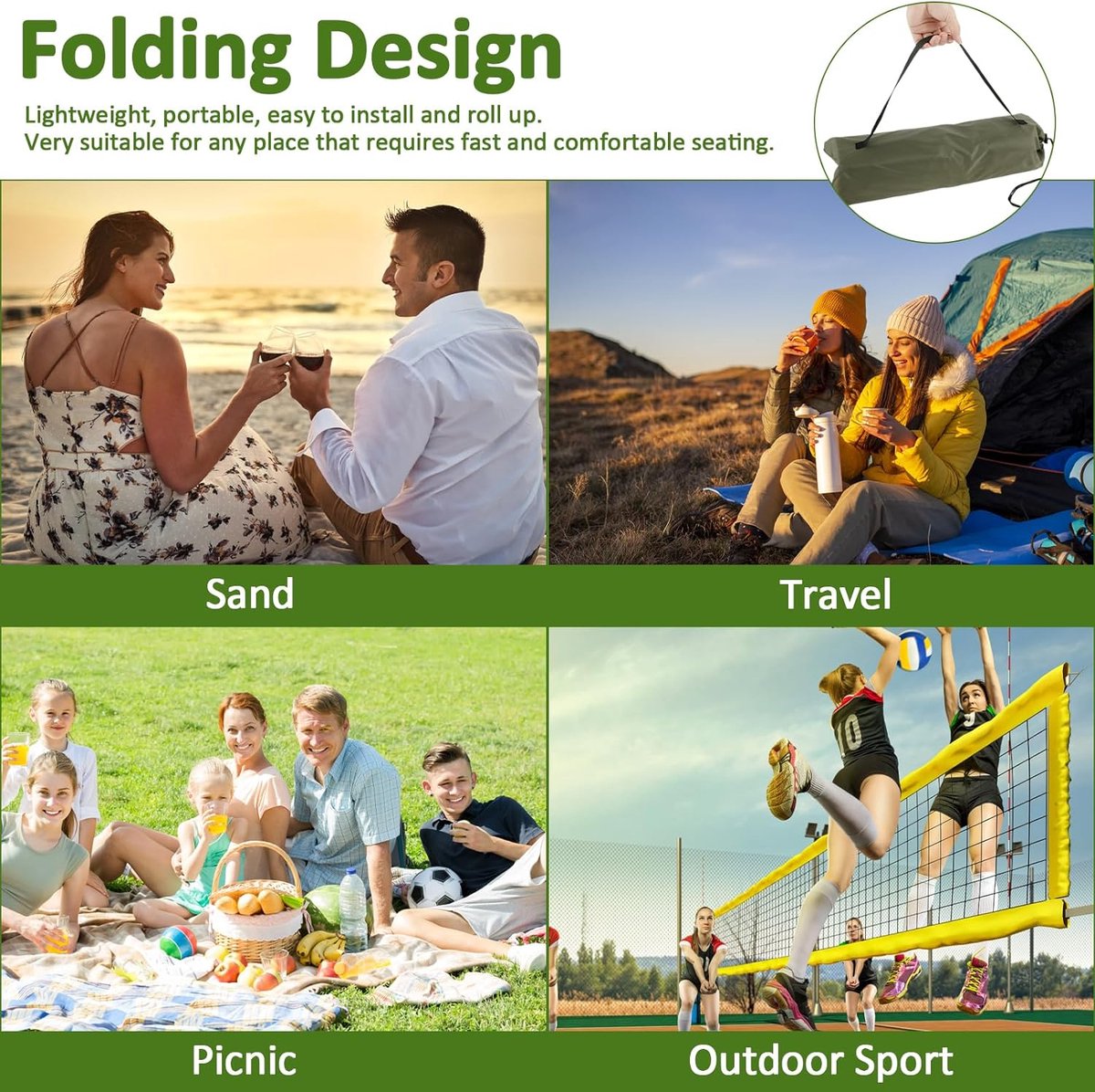 1Stuks(groente) opvouwbare kampeerstoel - Opvouwbare strandstoel - campingstoel buiten - draagbare opvouwbare campingstoel met opbergtas, lichtgewicht strandvloerstoel, strandloungestoel voor vissen, barbecues, wandelen,picknicken — cadeau in Sport & Outdoor - foto 6