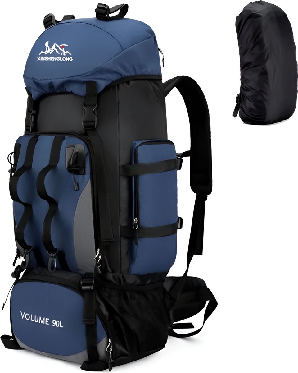 Avoir Avoir® - 90L Waterdichte Wandelen Camping Rugzak | Ruim & Duurzaam | Verstelbare Schouderbanden | Inclusief Regenhoes | Voor Mannen & Vrouwen | Ideaal voor Outdoor Avonturen | Donker Blauw
