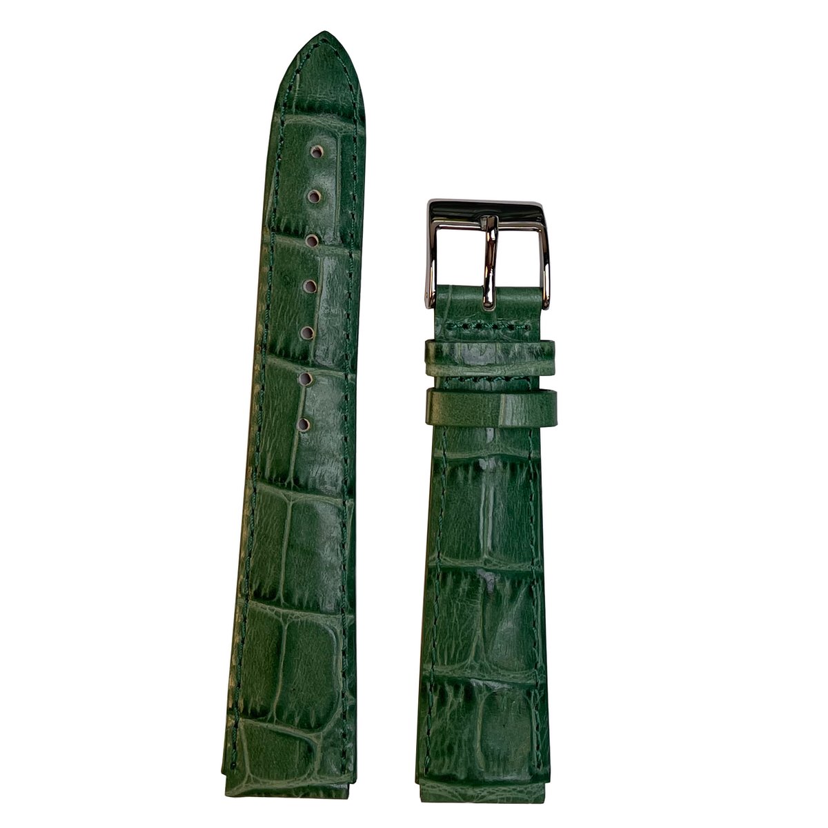 Horlogeband - 20mm - Groen - Echt leer in croco print - Roestvrijstalen gesp