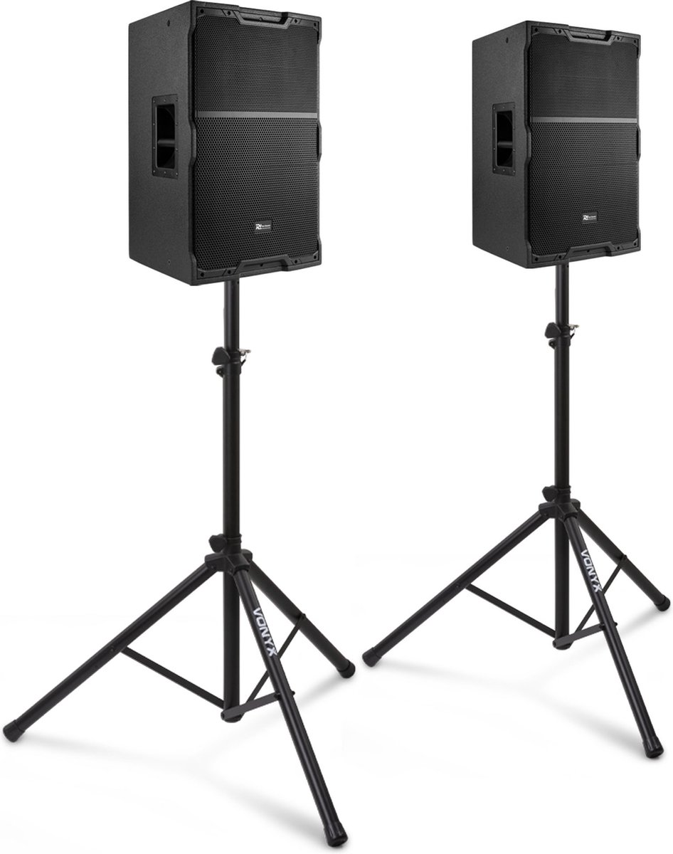 Power Dynamics PDY212A actieve speakerset met statieven - 12 inch - 1400W - Zwart