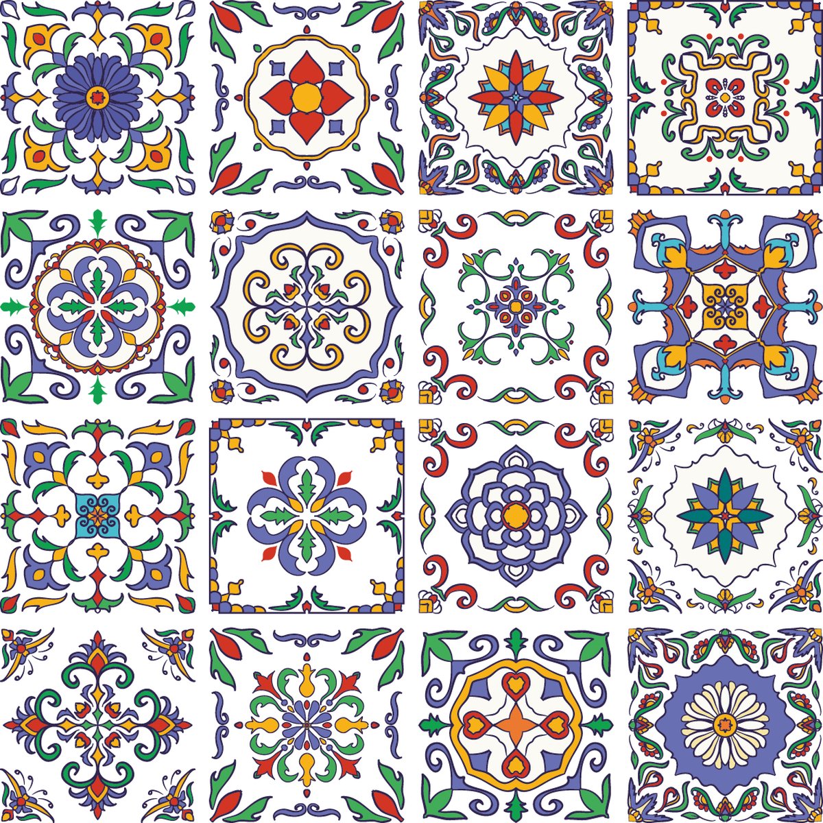 Set van 16 tegelstickers 15 x 15 cm Portugees motief - tegelstickers Portugal - wandtegelstickers - anti-slip en anti-kras - peel and stick - plakfolie - voor badkamer en toilet - zelfklevend
