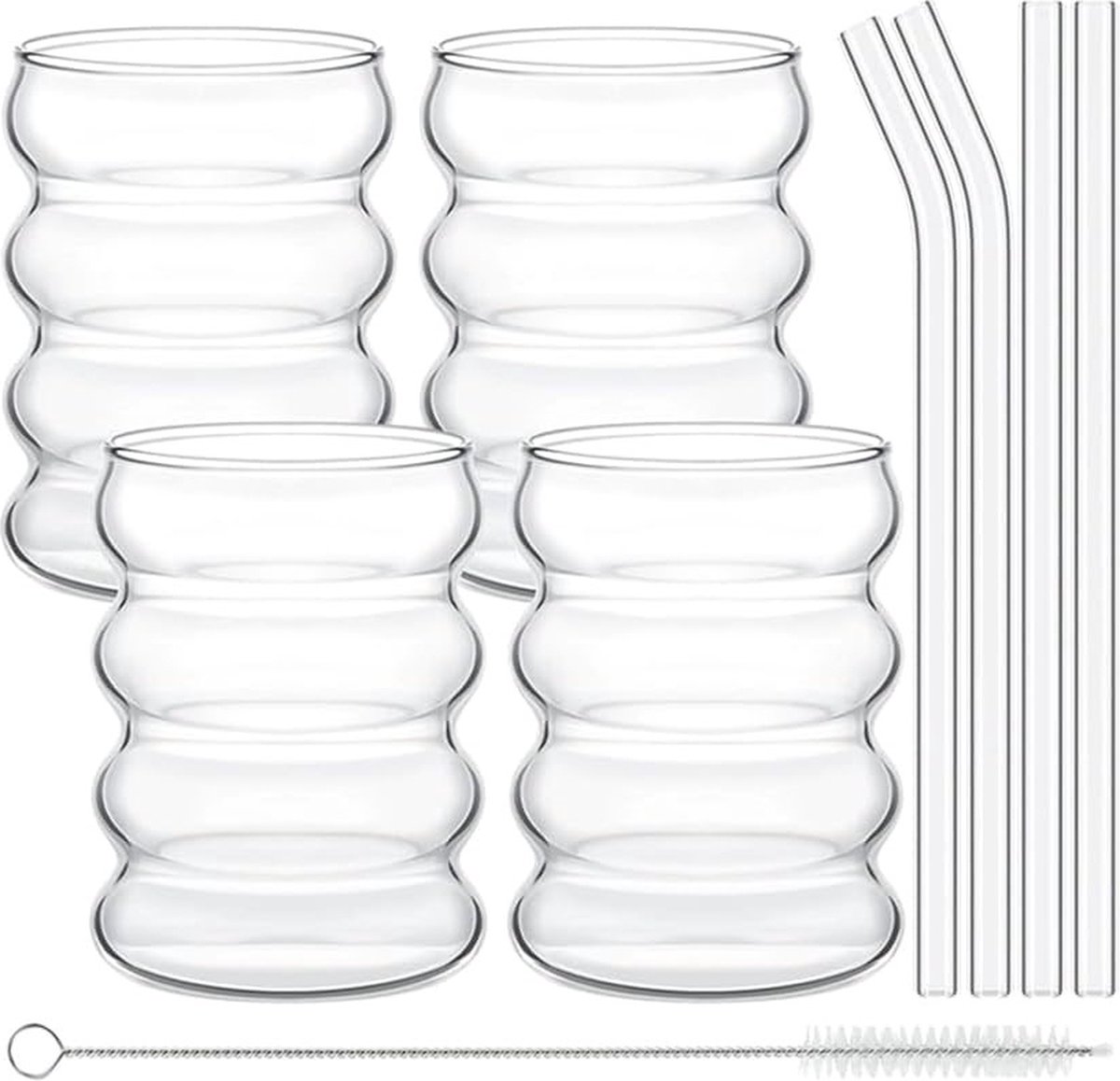 Bubbel glazen - Drinkglazen - Matcha en Ijskoffie glazen - Waterglazen - 350ML - Set van 4 stuks inclusief rietjes