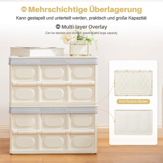 Set Van 3 45L Professionele Vouwdozen Van PP Transportdoos Met Deksel Opvouwbare Opbergdoos Met Handvat Stapelbare Dozen Opbergdoos Vouwdozen Stapeldozen Voor Opslag En Transport P 010172963644