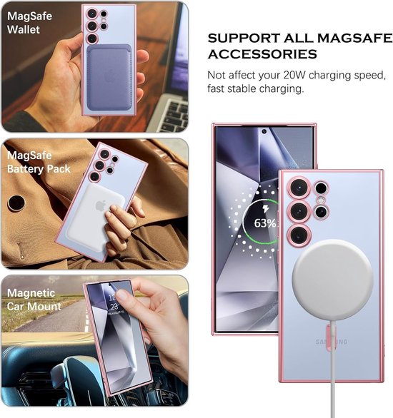 Coque adaptée Samsung Galaxy S24 Ultra coque Magnétique Avec Protecteur d'objectif Transparent / Or Rose - Coque Aimantée MagSafe Compatible Case cover Samsung S24 Ultra